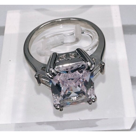 Silver Plated Cubic Zirconia Princess Cut Ring Size 7 - Picture 2 of 9